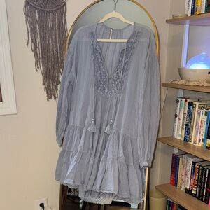 Free People Long Sleeve Dress in Light Blue